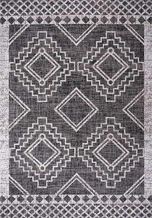 HomeRoots 8' X 10' Black And Ivory Moroccan Indoor Outdoor Area Rug - Durable, Stylish, Easy-Care Design for All Spaces 702575
