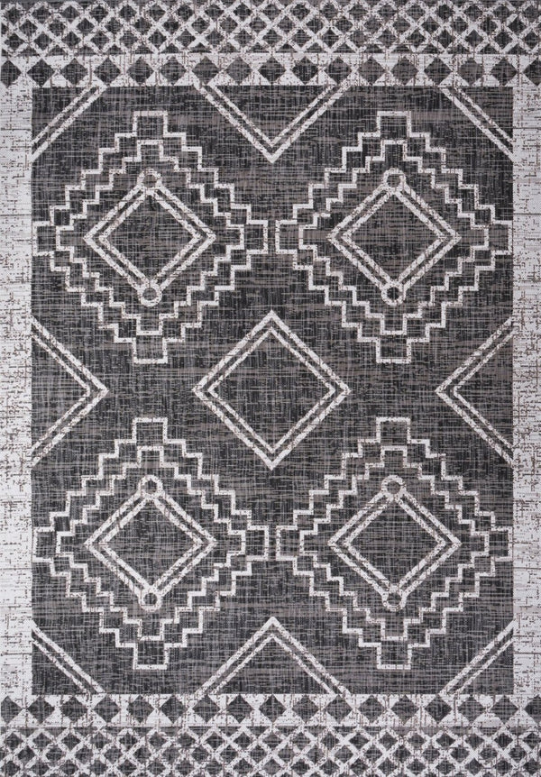 HomeRoots 8' X 10' Black And Ivory Moroccan Indoor Outdoor Area Rug - Durable, Stylish, Easy-Care Design for All Spaces 702575