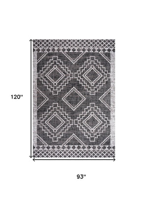 HomeRoots 8' X 10' Black And Ivory Moroccan Indoor Outdoor Area Rug - Durable, Stylish, Easy-Care Design for All Spaces 702575