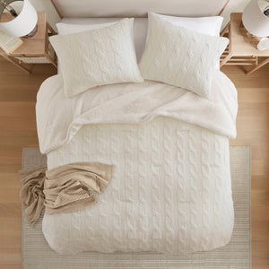 English Elm 2 Pieces Twin Waffle Knit Chenille Comforter Set with Plush Sherpa Reversible Cozy Bedding Ensemble Ivory 20.47 L x 11.42 W x 9.84 H B035P381299