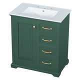 English Elm 30" Bathroom Vanity With Sink, One Package, Green Bathroom Cabinet With Drawers, Solid Frame and Mdf Board