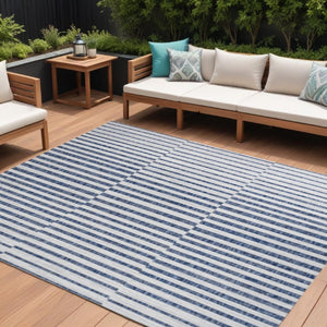 8x10 Striped Polypropylene Area Rug for Patio or Living Room Coastal Decor