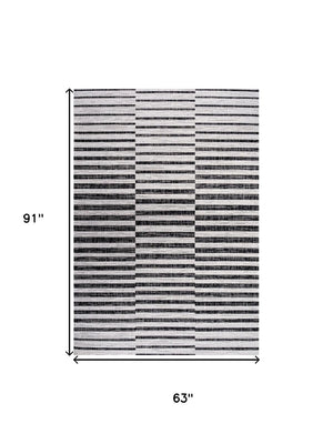 HomeRoots 5' Stylish Ivory and Black Striped Area Rug - Durable Indoor/Outdoor Design for All Spaces 702608