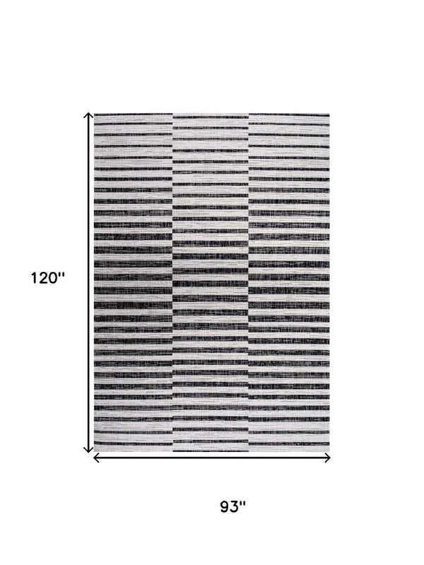 HomeRoots 8' X 10' Ivory and Black Striped Area Rug - Elegant Indoor/Outdoor Durable Design for Any Space 702609