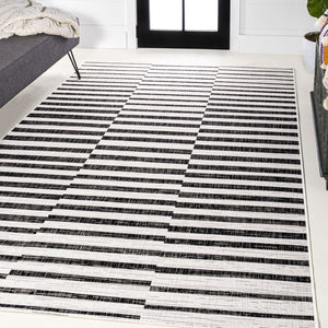 HomeRoots 8' X 10' Ivory and Black Striped Area Rug - Elegant Indoor/Outdoor Durable Design for Any Space 702609