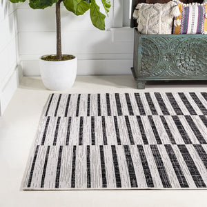 HomeRoots 8' X 10' Ivory and Black Striped Area Rug - Elegant Indoor/Outdoor Durable Design for Any Space 702609