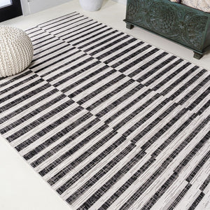 HomeRoots 8' X 10' Ivory and Black Striped Area Rug - Elegant Indoor/Outdoor Durable Design for Any Space 702609