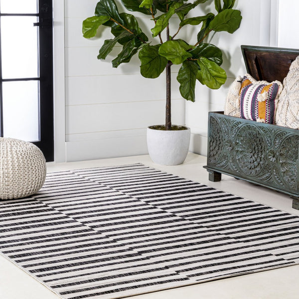 HomeRoots 8' X 10' Ivory and Black Striped Area Rug - Elegant Indoor/Outdoor Durable Design for Any Space 702609