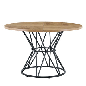 English Elm A Round Marble Patterned Mdf Dining Table with Matte Hourglass Base Seats Six Black,Wood W1151P434790