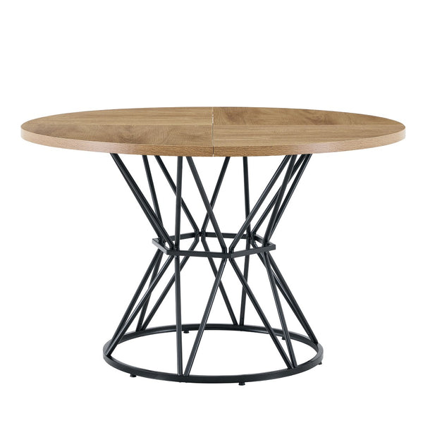 English Elm A Round Marble Patterned Mdf Dining Table with Matte Hourglass Base Seats Six Black,Wood W1151P434790