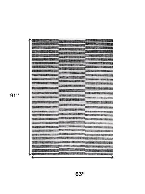 HomeRoots 5' Striped Indoor Outdoor Area Rug – Black & Ivory, Durable, Weather-Resistant, Versatile Design! 702614