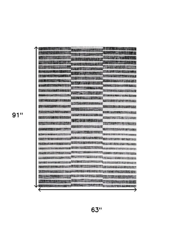 HomeRoots 5' Striped Indoor Outdoor Area Rug – Black & Ivory, Durable, Weather-Resistant, Versatile Design! 702614