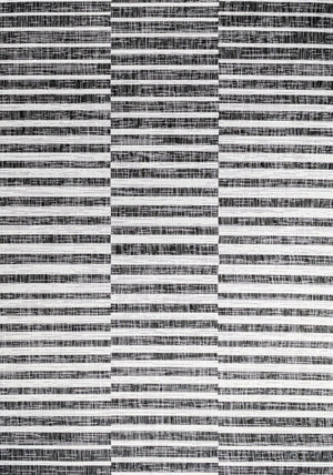 HomeRoots 5' Striped Indoor Outdoor Area Rug – Black & Ivory, Durable, Weather-Resistant, Versatile Design! 702614