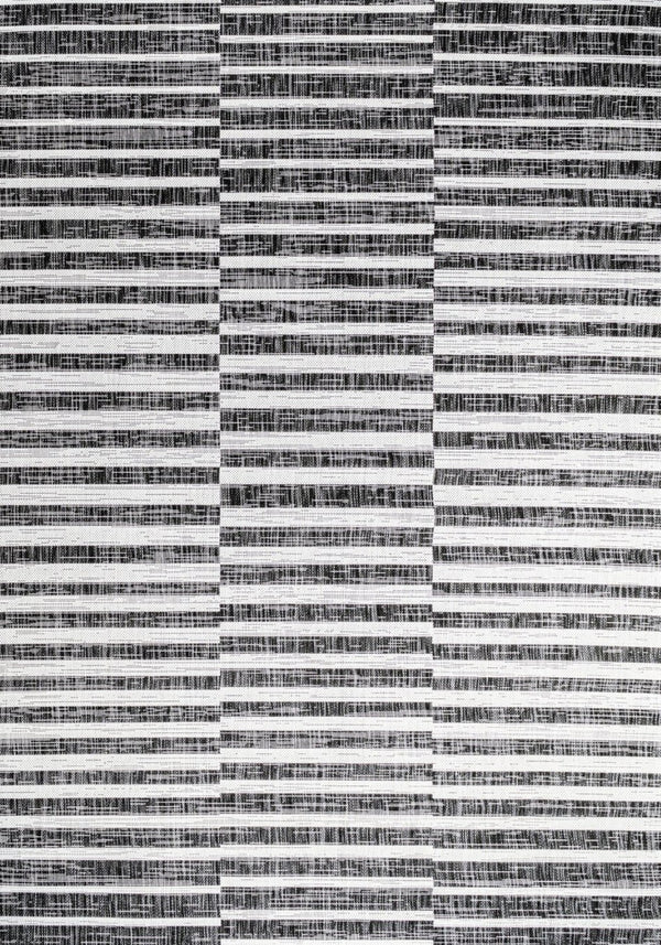 HomeRoots 5' Striped Indoor Outdoor Area Rug – Black & Ivory, Durable, Weather-Resistant, Versatile Design! 702614