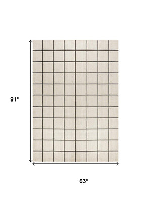 HomeRoots 5' Classic Cream and Dark Gray Plaid Indoor Outdoor Area Rug - Stylish, Durable, Perfect for Any Space 702631