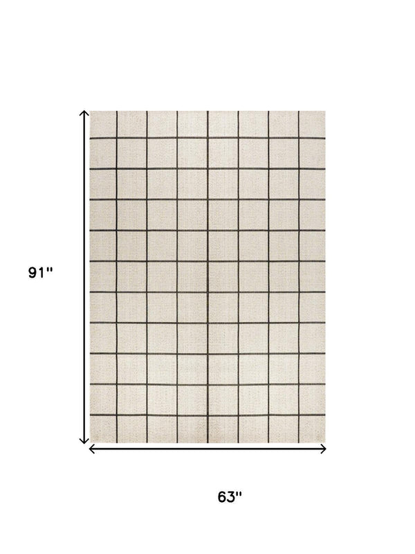 HomeRoots 5' Classic Cream and Dark Gray Plaid Indoor Outdoor Area Rug - Stylish, Durable, Perfect for Any Space 702631