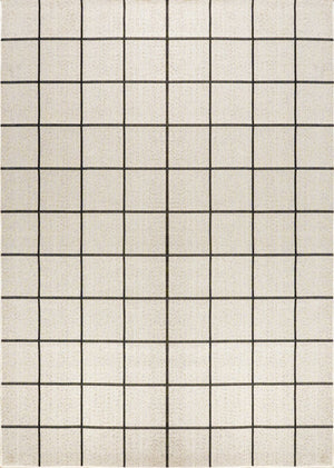 HomeRoots 5' Classic Cream and Dark Gray Plaid Indoor Outdoor Area Rug - Stylish, Durable, Perfect for Any Space 702631