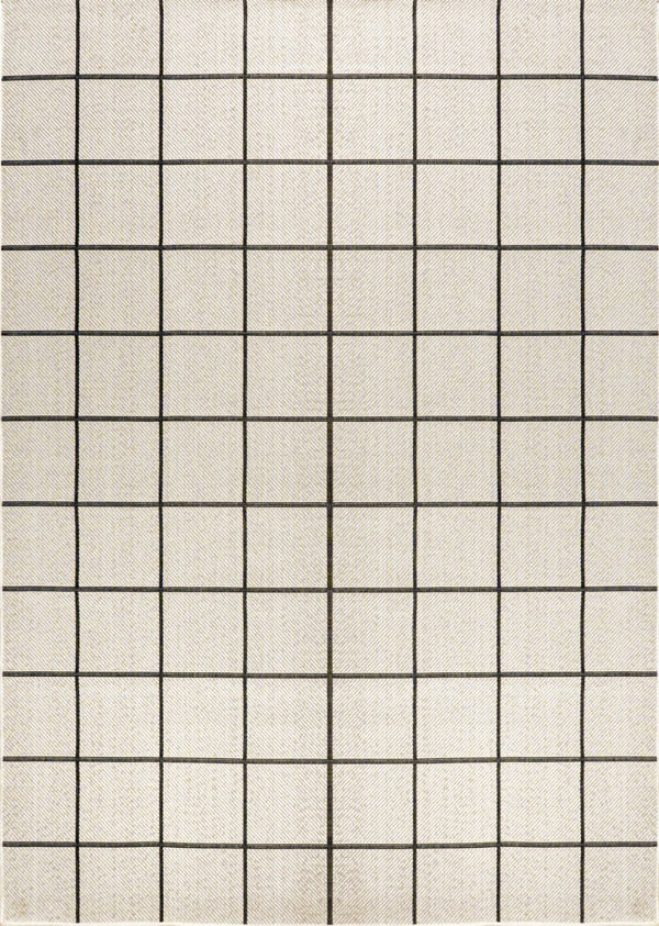 HomeRoots 5' Classic Cream and Dark Gray Plaid Indoor Outdoor Area Rug - Stylish, Durable, Perfect for Any Space 702631