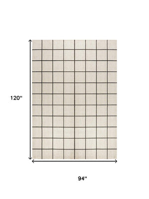 HomeRoots 8' X 10' Cream & Dark Gray Plaid Rug - Durable Indoor/Outdoor Area Rug for Stylish Living Spaces 702632