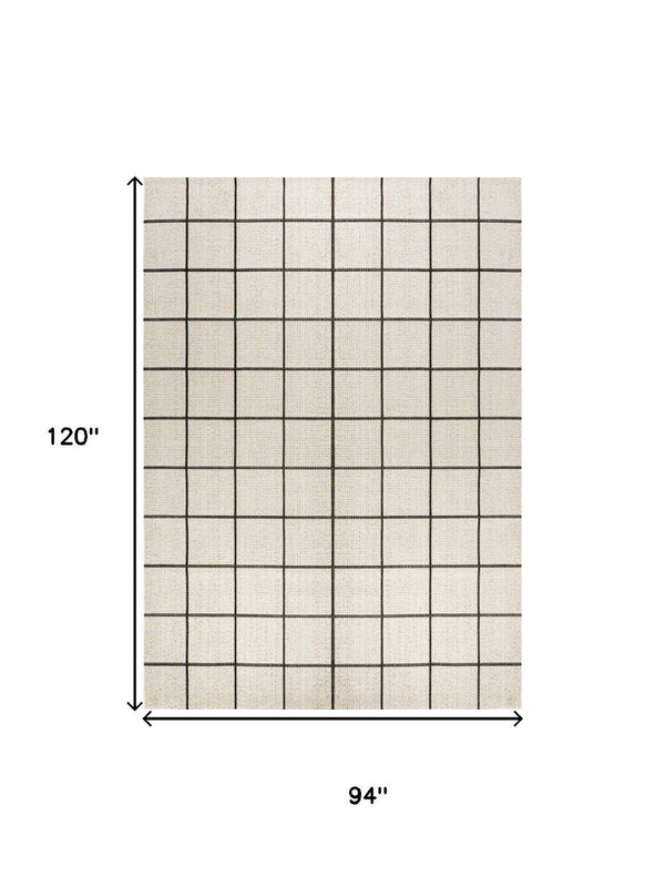 HomeRoots 8' X 10' Cream & Dark Gray Plaid Rug - Durable Indoor/Outdoor Area Rug for Stylish Living Spaces 702632