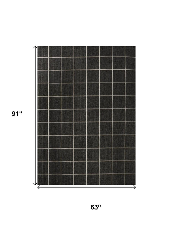 HomeRoots 5' Dark Gray and Cream Plaid Area Rug - Versatile Indoor/Outdoor Design, Easy-Care, Durable, Stylish! 702634