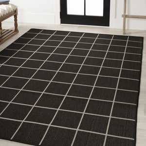 HomeRoots 5' Dark Gray and Cream Plaid Area Rug - Versatile Indoor/Outdoor Design, Easy-Care, Durable, Stylish! 702634