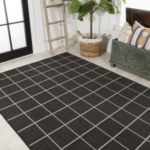 HomeRoots 5' Dark Gray and Cream Plaid Area Rug - Versatile Indoor/Outdoor Design, Easy-Care, Durable, Stylish! 702634