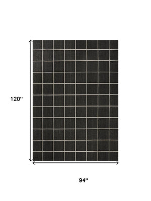 HomeRoots 8' X 10' Dark Gray & Cream Plaid Rug - Stylish, Versatile Indoor/Outdoor Area Rug for All Spaces 702635