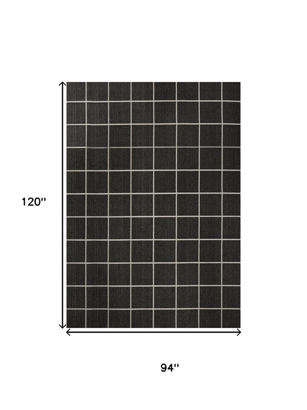HomeRoots 8' X 10' Dark Gray & Cream Plaid Rug - Stylish, Versatile Indoor/Outdoor Area Rug for All Spaces 702635