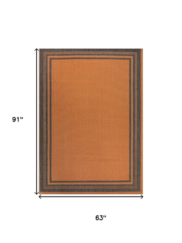 HomeRoots 5' Striking Orange and Dark Gray Striped Indoor-Outdoor Area Rug - Durable, Stylish, and Easy Care! 702637