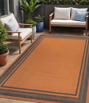 HomeRoots 5' Striking Orange and Dark Gray Striped Indoor-Outdoor Area Rug - Durable, Stylish, and Easy Care! 702637