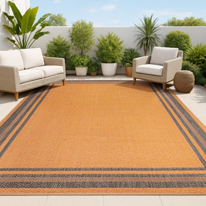 HomeRoots 5' Striking Orange and Dark Gray Striped Indoor-Outdoor Area Rug - Durable, Stylish, and Easy Care! 702637