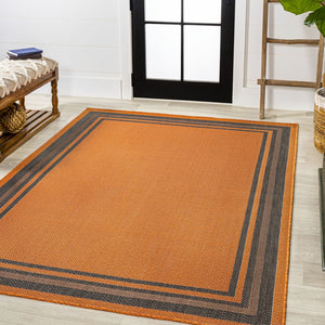 HomeRoots 5' Striking Orange and Dark Gray Striped Indoor-Outdoor Area Rug - Durable, Stylish, and Easy Care! 702637