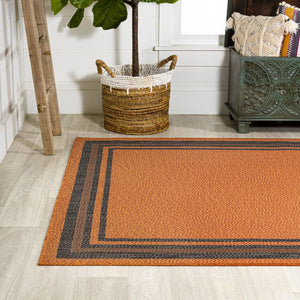HomeRoots 5' Striking Orange and Dark Gray Striped Indoor-Outdoor Area Rug - Durable, Stylish, and Easy Care! 702637