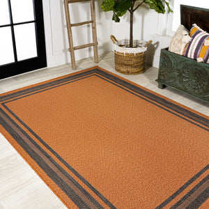 HomeRoots 5' Striking Orange and Dark Gray Striped Indoor-Outdoor Area Rug - Durable, Stylish, and Easy Care! 702637