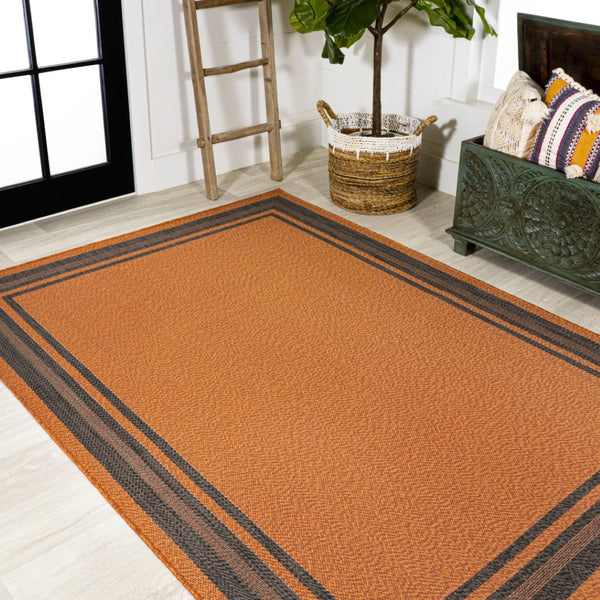 HomeRoots 5' Striking Orange and Dark Gray Striped Indoor-Outdoor Area Rug - Durable, Stylish, and Easy Care! 702637