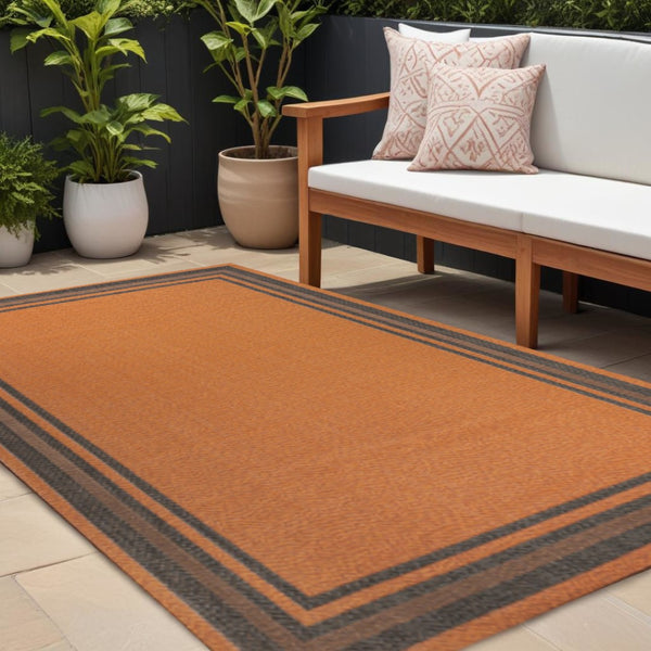 HomeRoots 8' Vibrant Orange and Dark Gray Striped Area Rug - Durable Indoor/Outdoor Design for Any Space 702638