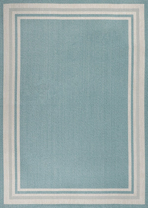 HomeRoots 5' Aqua and Beige Striped Area Rug – Stylish Indoor/Outdoor Carpet for Versatile Coastal Decor 702640