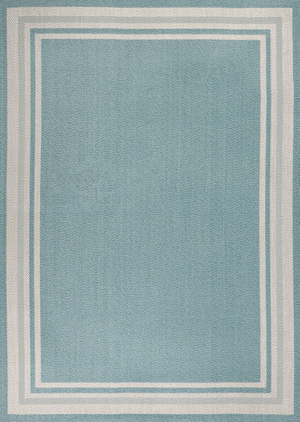 HomeRoots 5' Aqua and Beige Striped Area Rug – Stylish Indoor/Outdoor Carpet for Versatile Coastal Decor 702640