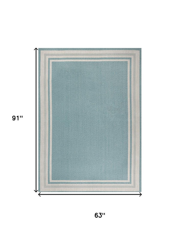 HomeRoots 5' Aqua and Beige Striped Area Rug – Stylish Indoor/Outdoor Carpet for Versatile Coastal Decor 702640