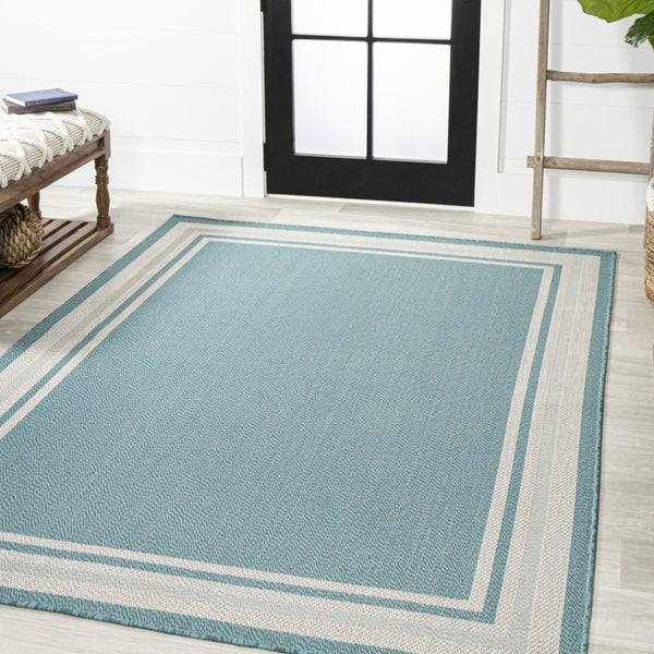 HomeRoots 5' Aqua and Beige Striped Area Rug – Stylish Indoor/Outdoor Carpet for Versatile Coastal Decor 702640