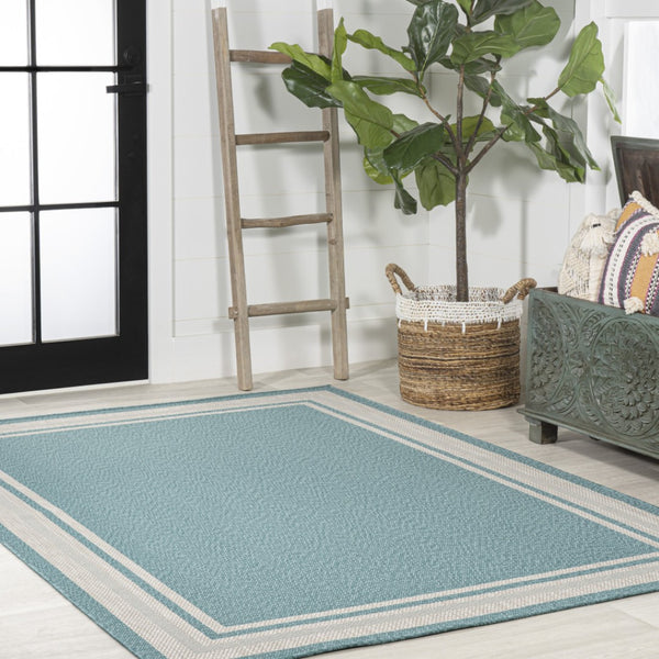 HomeRoots 5' Aqua and Beige Striped Area Rug – Stylish Indoor/Outdoor Carpet for Versatile Coastal Decor 702640