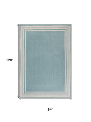 HomeRoots 8' X 10' Aqua and Beige Striped Area Rug – Durable Indoor/Outdoor Design for Stylish Spaces & Easy Care 702641