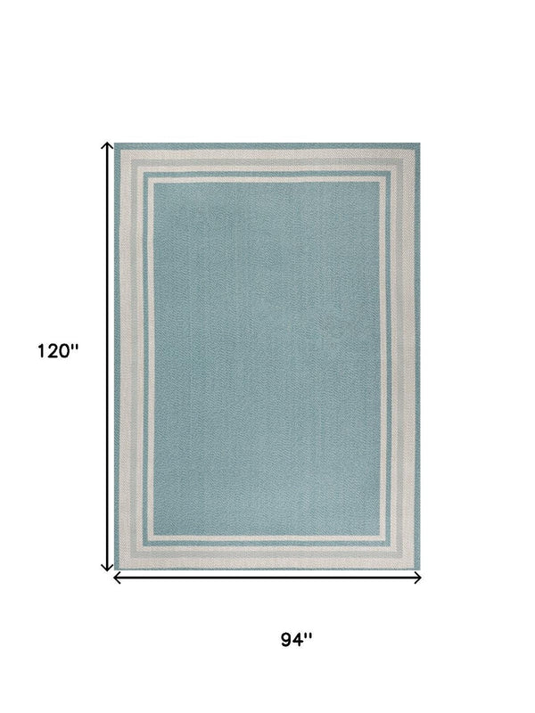 HomeRoots 8' X 10' Aqua and Beige Striped Area Rug – Durable Indoor/Outdoor Design for Stylish Spaces & Easy Care 702641