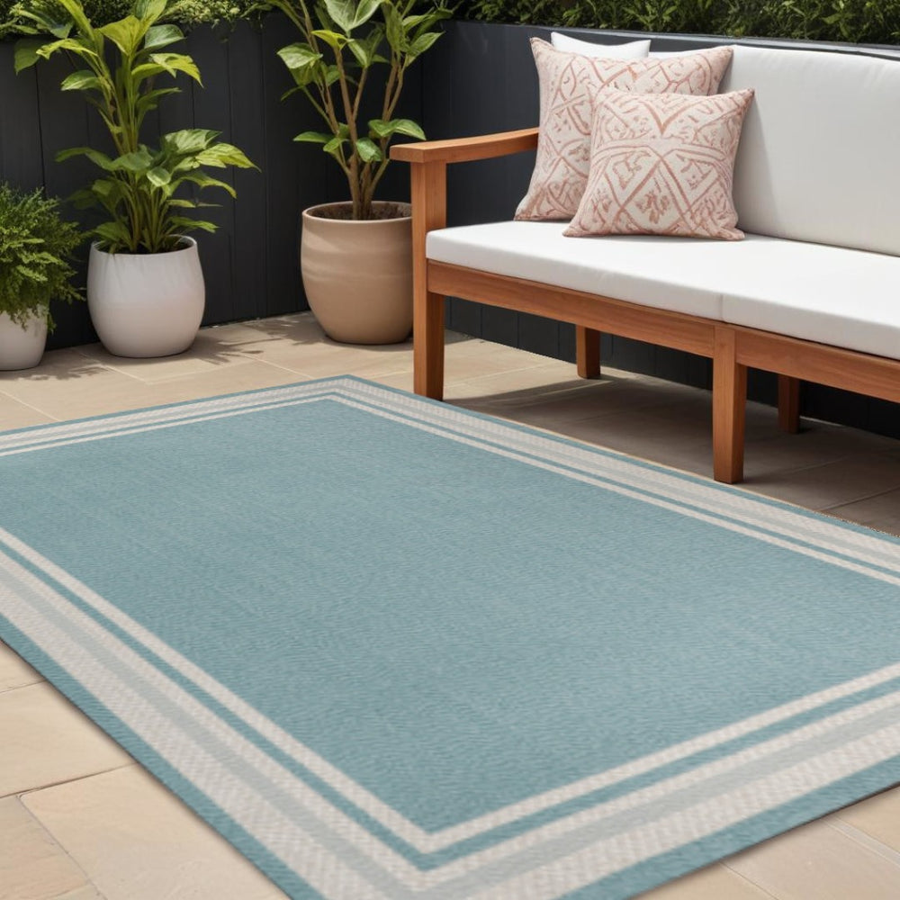HomeRoots 8' X 10' Aqua and Beige Striped Area Rug – Durable Indoor/Outdoor Design for Stylish Spaces & Easy Care 702641