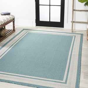 HomeRoots 8' X 10' Aqua and Beige Striped Area Rug – Durable Indoor/Outdoor Design for Stylish Spaces & Easy Care 702641