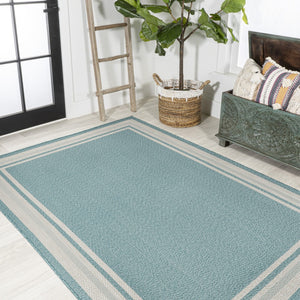 HomeRoots 8' X 10' Aqua and Beige Striped Area Rug – Durable Indoor/Outdoor Design for Stylish Spaces & Easy Care 702641