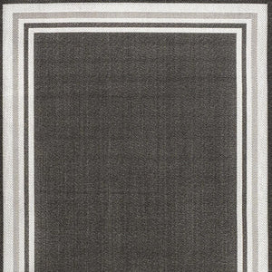 HomeRoots 5' Versatile Black and Cream Striped Area Rug for Indoor and Outdoor Spaces – Durable & Stylish! 702643
