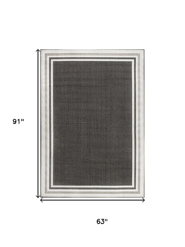 HomeRoots 5' Versatile Black and Cream Striped Area Rug for Indoor and Outdoor Spaces – Durable & Stylish! 702643