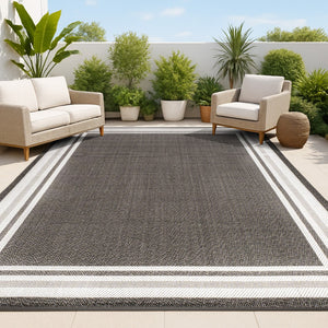 HomeRoots 5' Versatile Black and Cream Striped Area Rug for Indoor and Outdoor Spaces – Durable & Stylish! 702643